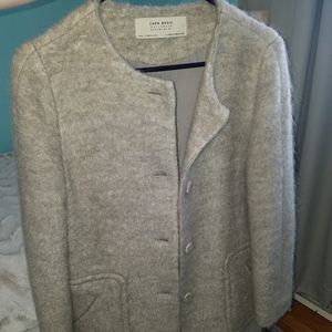 Zara Basic Outerwear Gray Button-down Coat